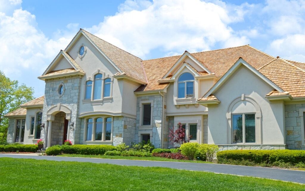 Large house with a cedar shake roof
