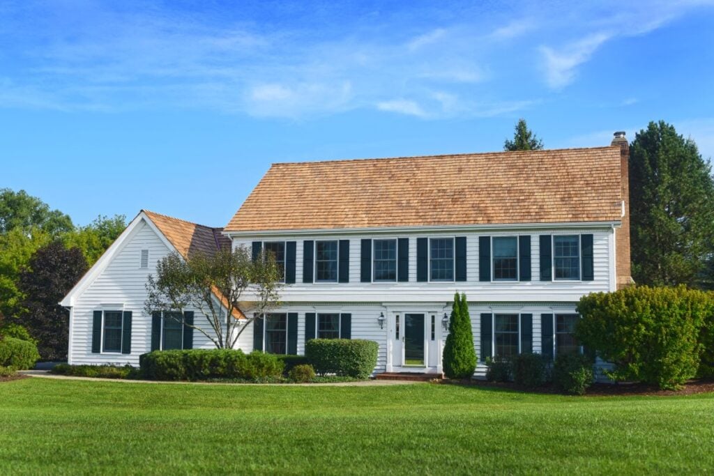A house with a cedar shake roof