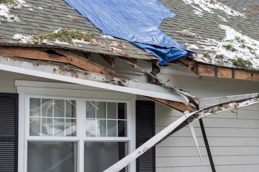 Damaged roof after storm