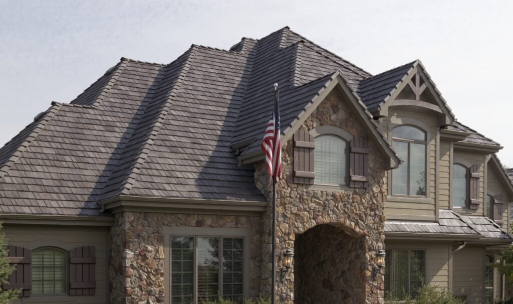 Dark slate roof installed by Shake Guys