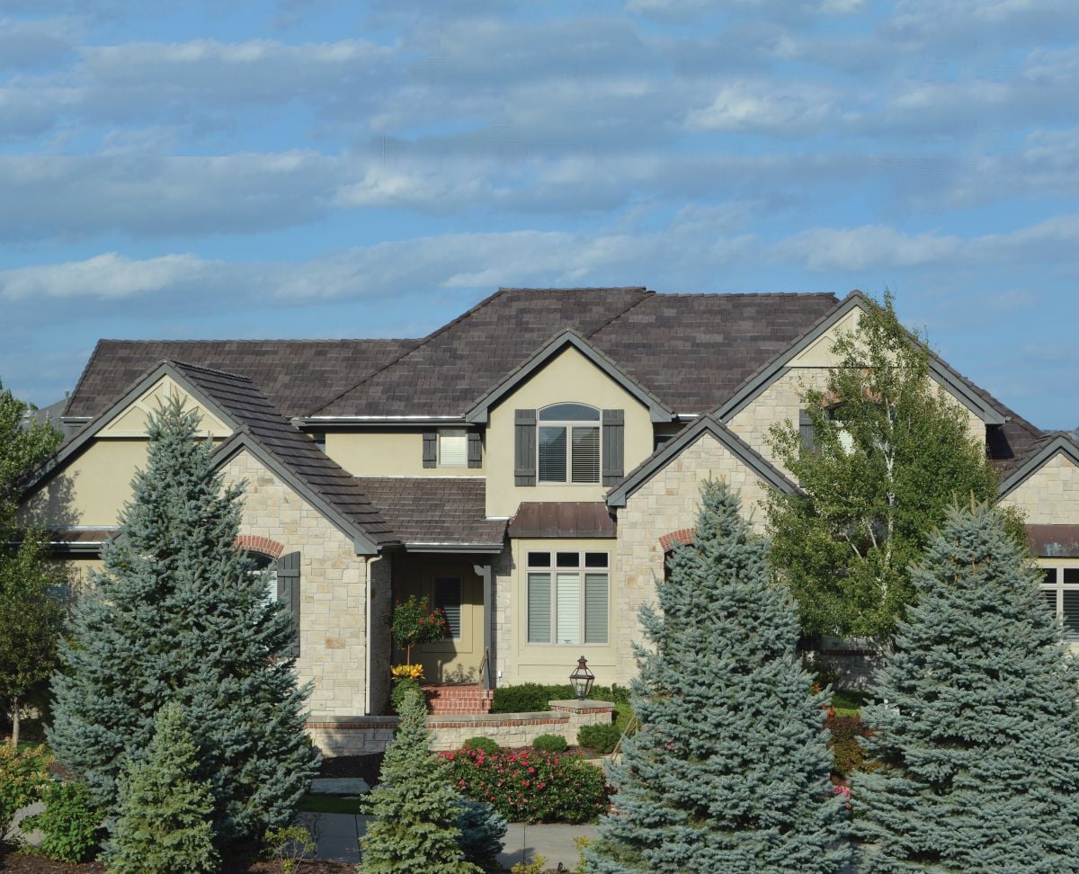 A large house with a new roof