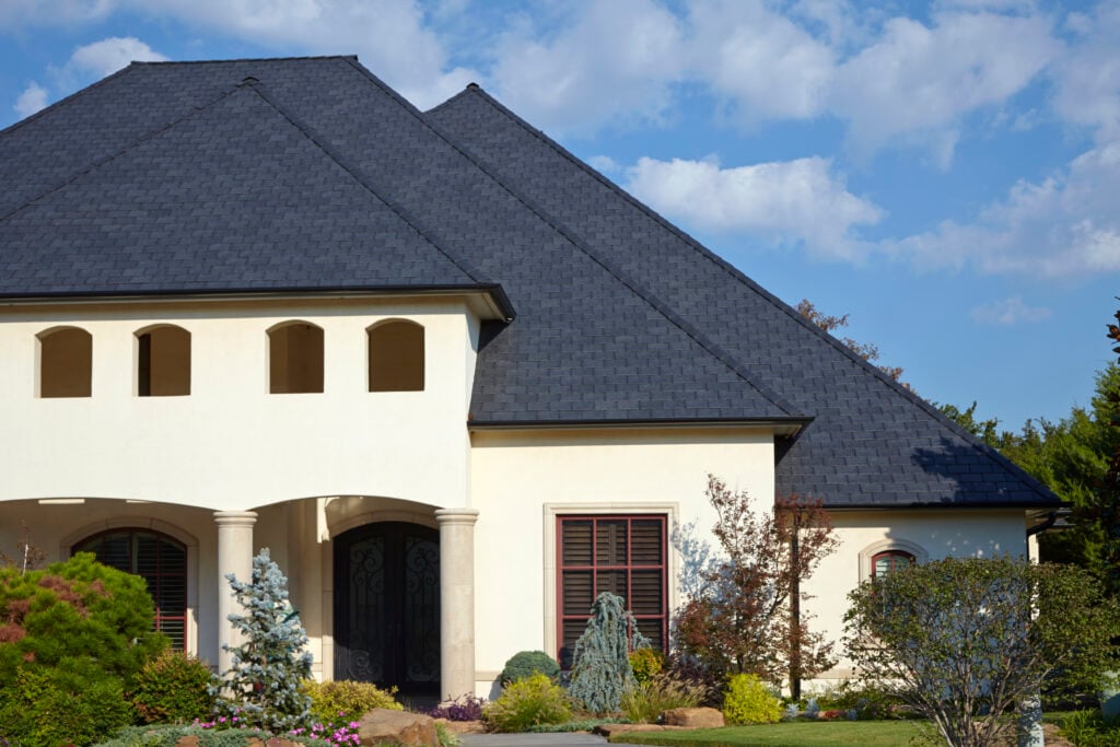 A house with a black slate roof