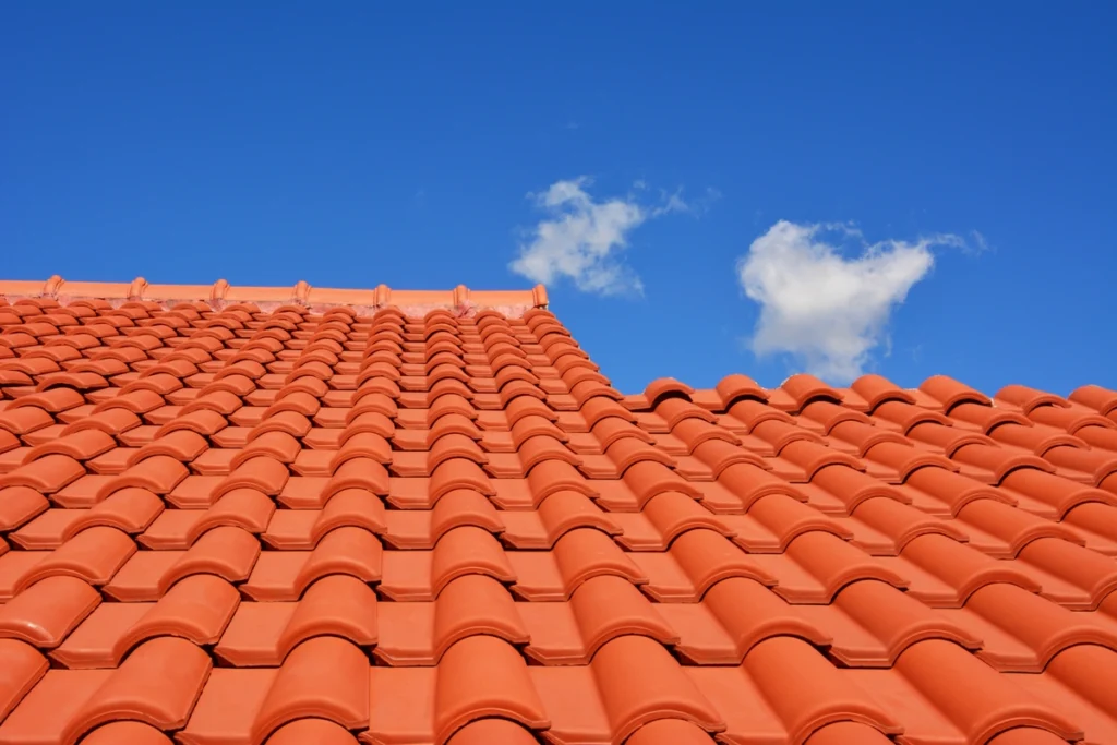 close up view of clay tile roof installation