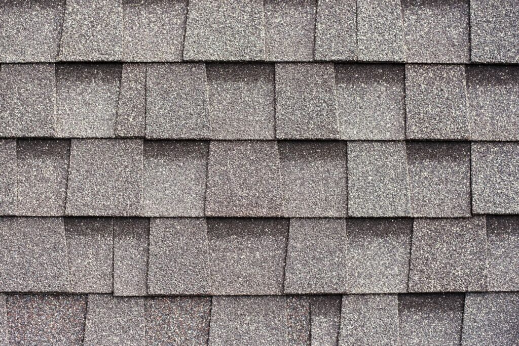 close-up of dark grey architectural shingles