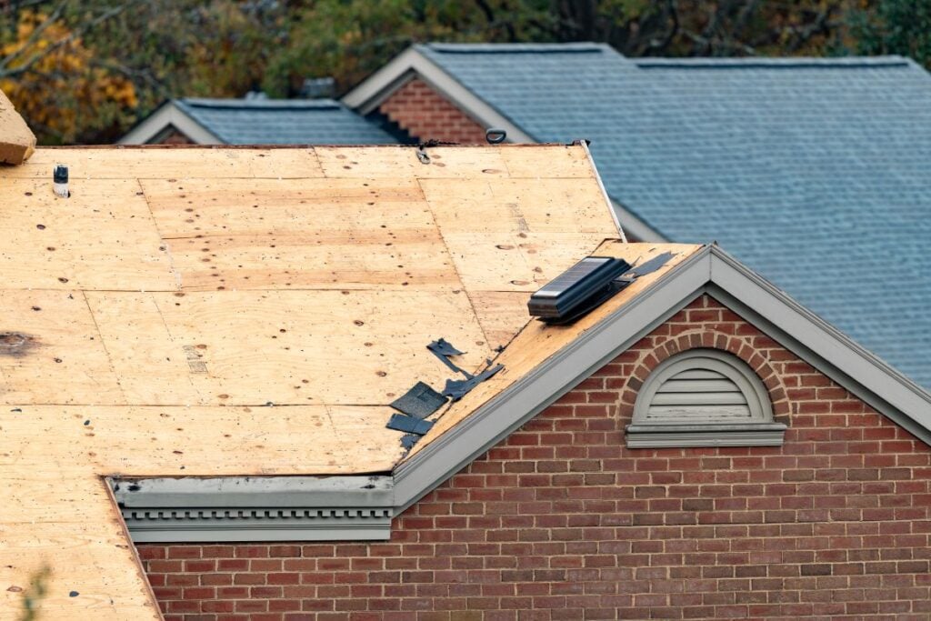roof replacement with a shallow depth of field