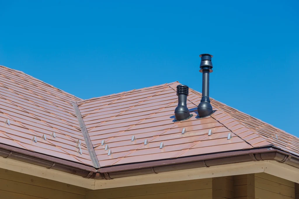 close up view of copper roofing shingles
